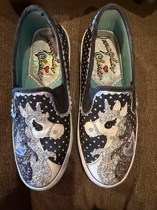 Irregular Choice Shoes - Irregular Choice Black, Silver glitter Unicorn Slip-On Sneakers